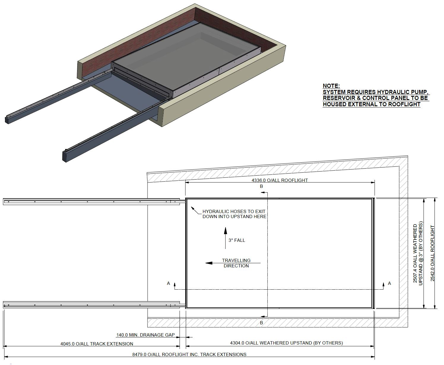 Architectural roof windows design specification drawing