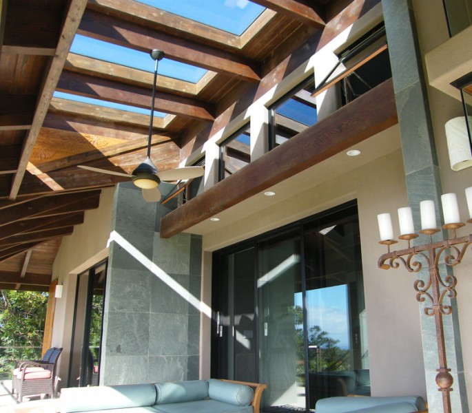 Inside view of our Flushglaze Fixed Skylight in a double height hallway entrance in Hawaii